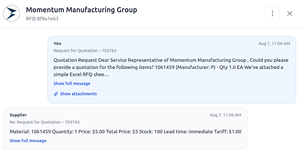Submit a supplier RFQ request